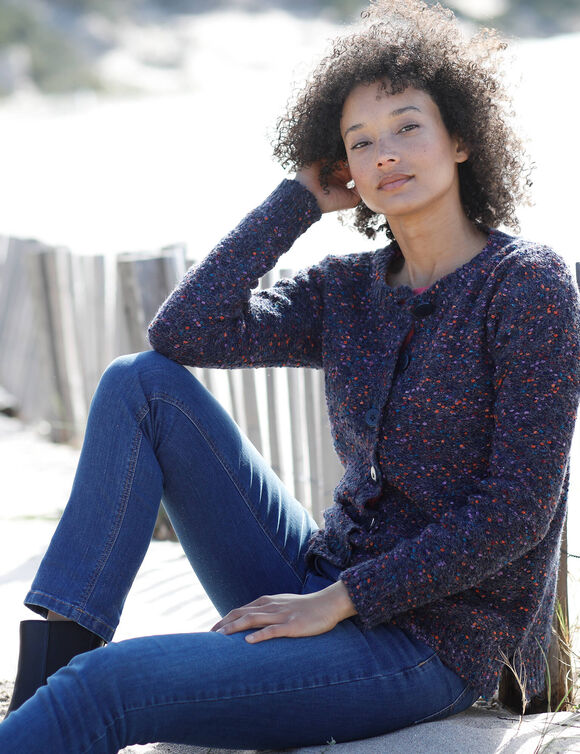 Gilet boutonné maille bouclette (marine) Gilet boutonné maille bouclette (marine)